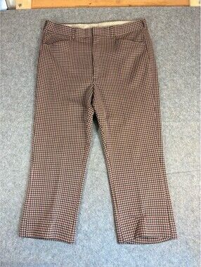 Vintage Kings Road Pants Mens 40 Brown Plaid Perma-Prest Dress Slacks Trim